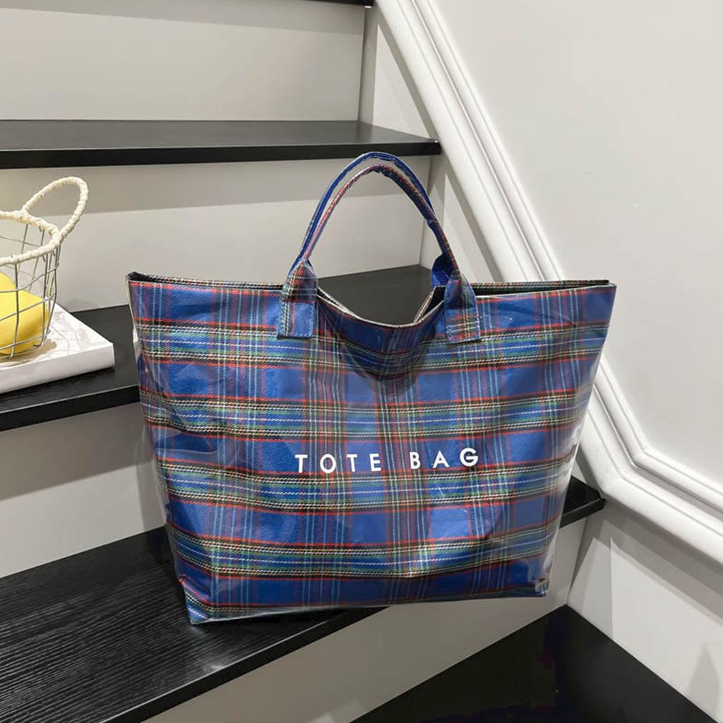 PVC Tote Bag Plaid Work Handbags Purses Large Shoulder Handbag Plastic Carry All Bag for Women Work Travel Fashion Shopping Bag