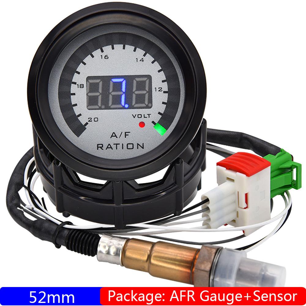 52mm Air Fuel Ratio Gauge Digital AFR Display Narrowband O2 Oxygen Sensor 0258006028 Smoked Car Gauge for Gasoline Car 12V