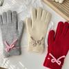 Autumn and Winter New Solid Color Cute Bow Korean Style Sweet Split Finger Touch Screen Student Cold Proof Warm Gloves