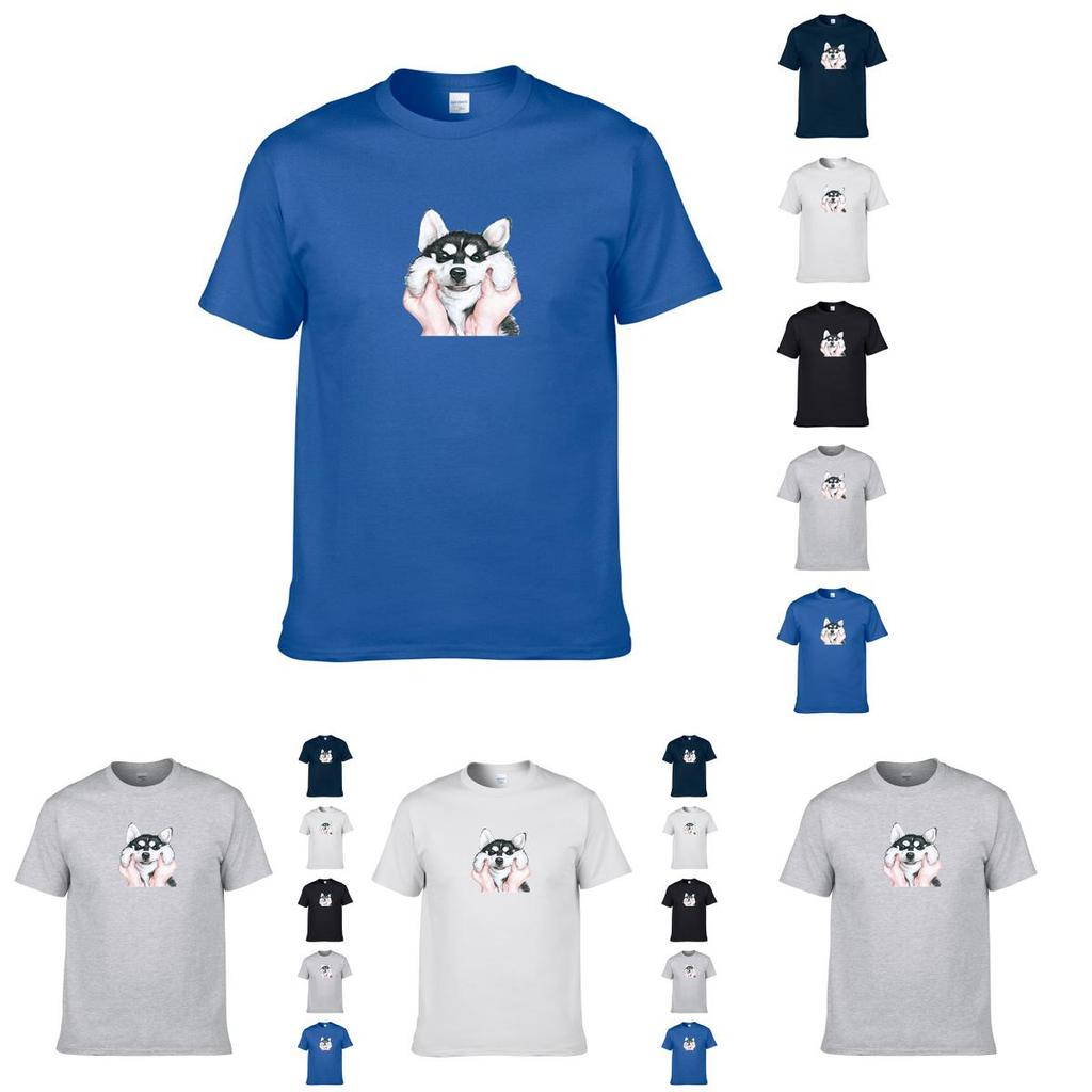 Ultra-soft Funny Happy Husky Dog T-shirt With Short Sleeve Crew Neck For Casual Wear