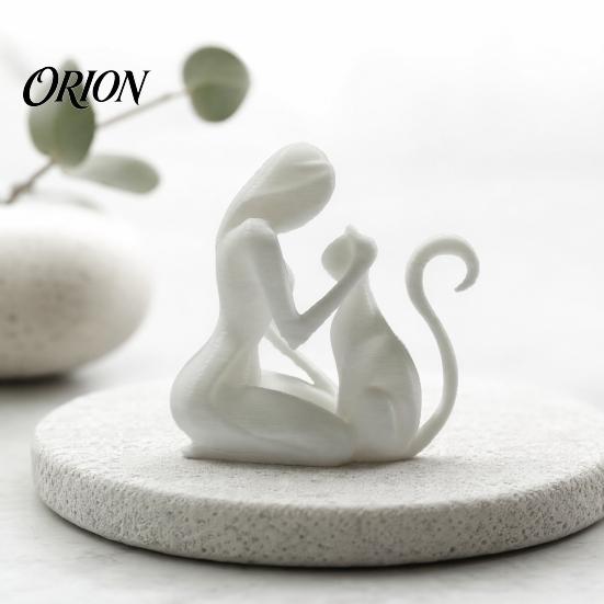 Sculpture 3D Printed Sculpture, One-Piece Molding Desktop Figure, Abstract Stable Decor Woman Cat Art Ornament for Home Gift Minimalist