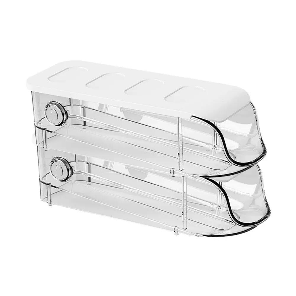 Clear Egg Tray Organizer for Refrigerator Egg Holder Auto-Scrolling Egg Storage Container Dispenser for Refridge with Lid