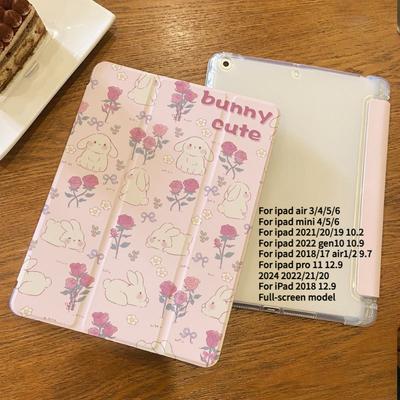 Pro iPad 2021 9. pouzdro 10.2 Cute Floral Bunny Pattern iPad TPU pouzdro pro iPad Air6 11 Air5 Air4 10.9 Air3/Pro 10.5 s držákem na tužku