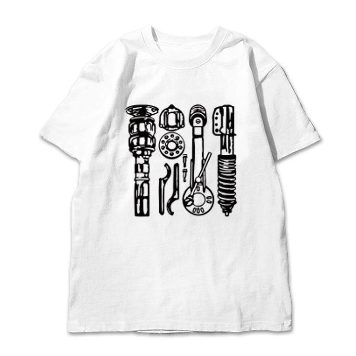Coilover Suspension Parts Outline Print Tshirt Unisex Shock Spring Hub Component Graphic Loose Short Sleeve Car Enthusiast Tees