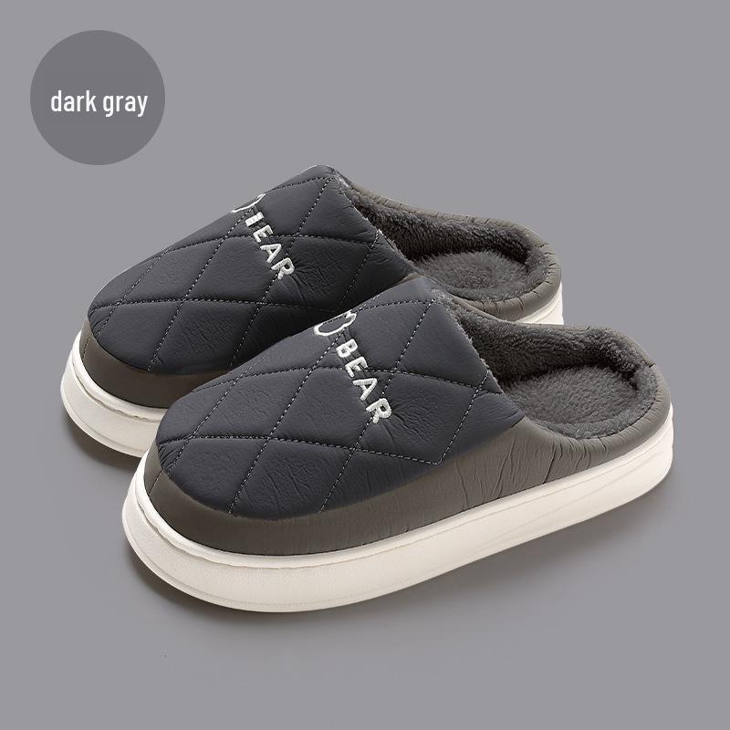 Men's Non-Slip Waterproof Indoor Fur Slippers - Warm, Thick-Soled, Cotton House Slippers