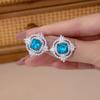 Fashion Inlaid Blue Zirconium Full Diamond Earrings Hollow Design Luxury Stud Earrings Women's Retro Temperament Sea Blue Colored Treasure Earrings
