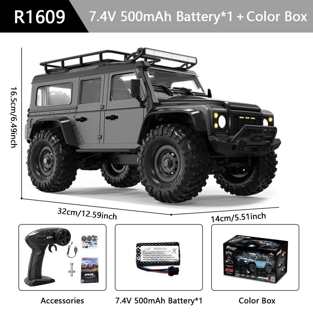 HB R1601 RC Car 1:16 2.4G 4WD Off-Road Remote Control Cars with LED Crawler Trucks Climbing Vehicle Model Toys for Kids Adult