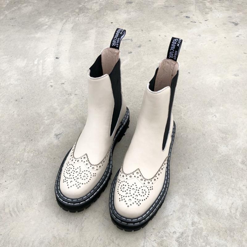 Fashion NEW Autumn Women Boots Genuine Leather Shoes for Women Round Toe Chunky Heel Shoes Platform Brogues Motorcycle Boots Daily Shoes