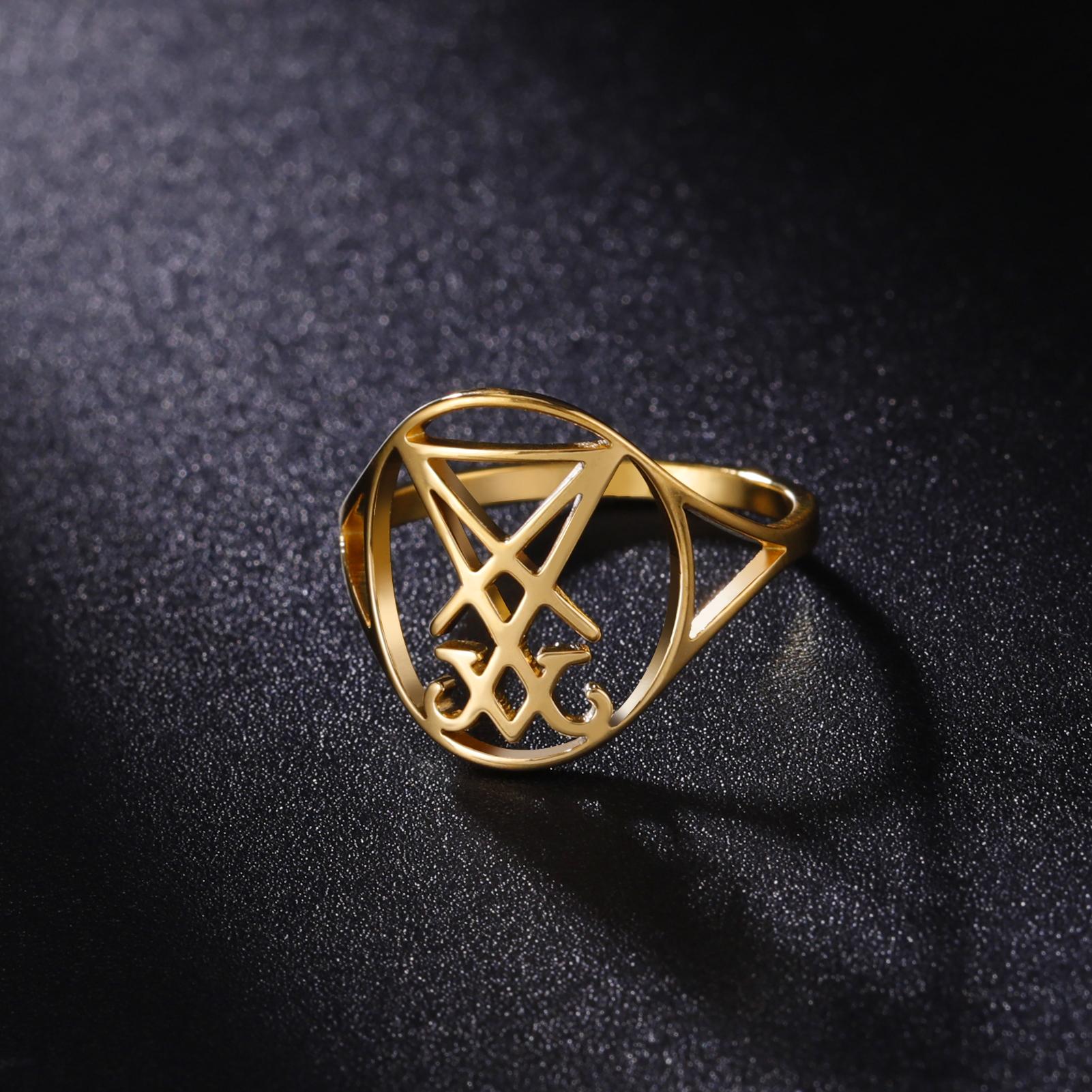 Gotische Roestvrij Staal Sigil van Lucifer Ringen Satanisch Amulet Demon Duivel Symbool Satan Ring Religieuze Sieraden Festival Cadeau 10