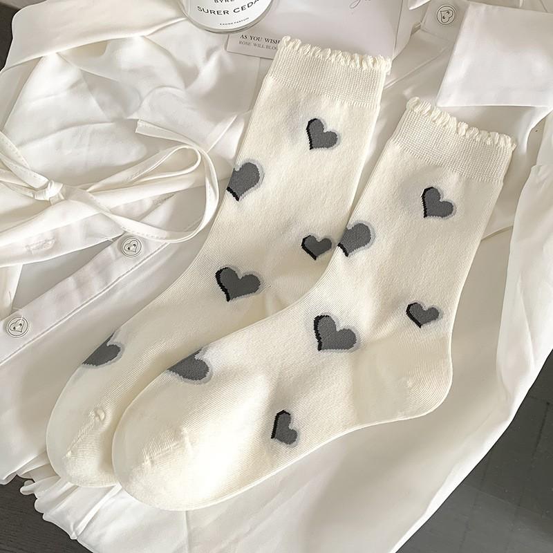 Socks Pure Cotton Medium Tube Socks Spring And Autumn Versatile Bow Love Ankola Red Cotton Stacking Socks Women