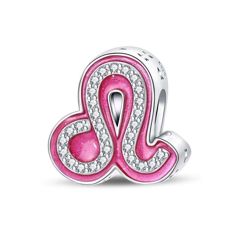 New 925 Silver Princess Pink Shining 12 Constellation Lucky Charms Beads Fit Pan Bracelets DIY Gifts Fine Jewelry