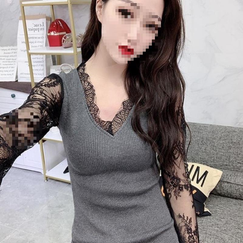 

2024 Европейский стиль Сексуальный вязаный топ с кружевной вставкой для женщин - Большой размер M