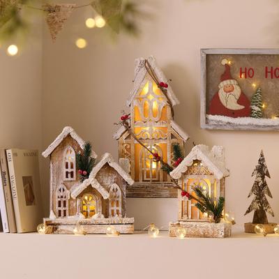 Wooden Luminous Christmas House Ornament with Lights