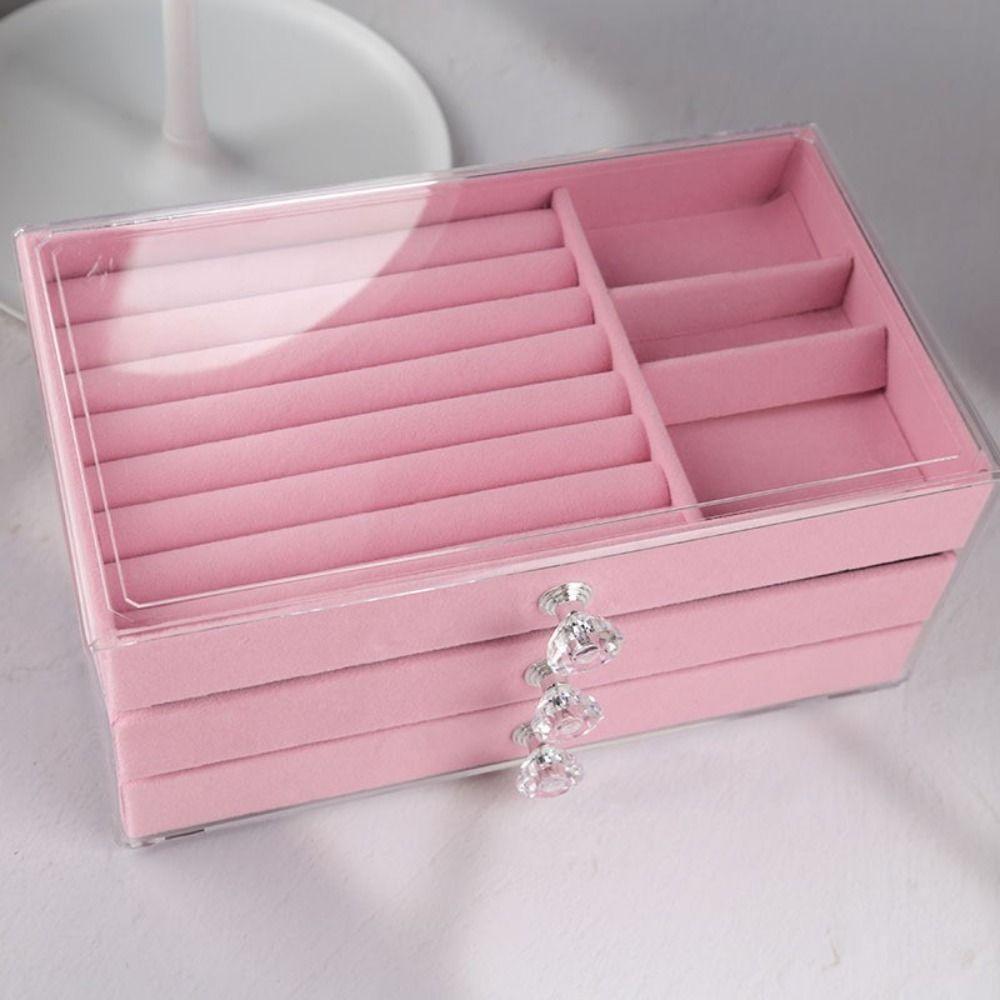 Dust-proof Jewelry Storage Box Transparent Flannel Jewelry Box Earrings Jewelry Box  Home
