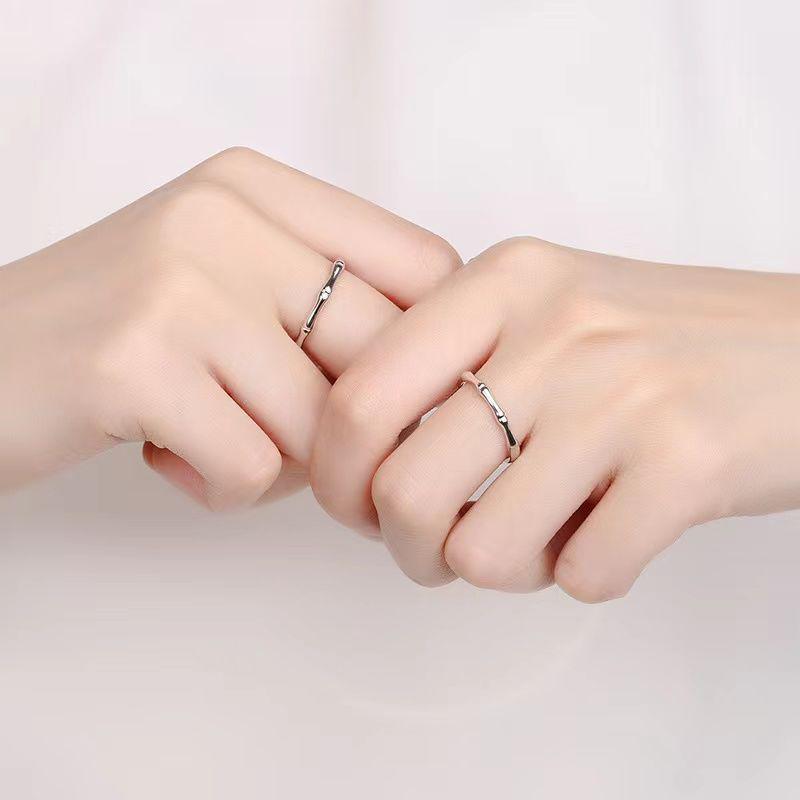 Silver-Plated Bamboo Joint Couple Rings - Easy Wear, Stylish Pair for Men and Women