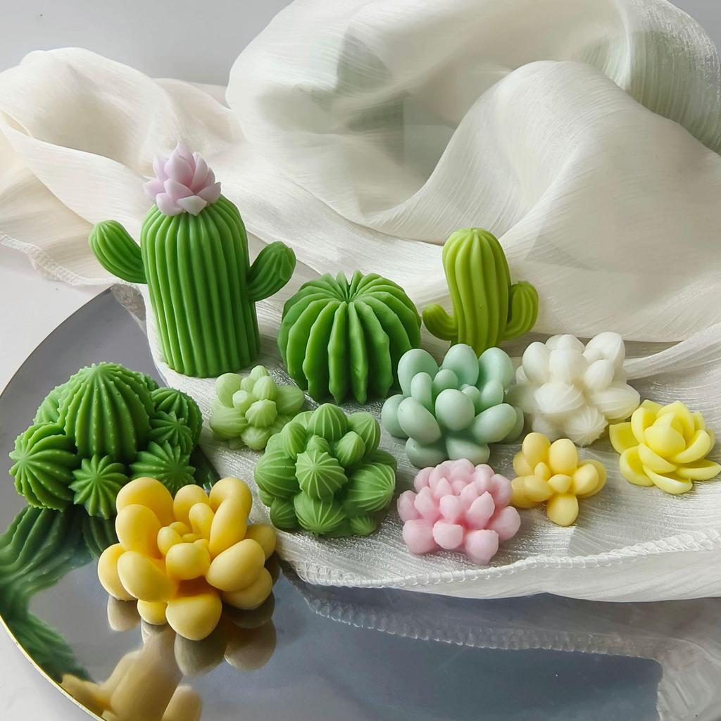 Set di Stampini in Silicone per Candele Succulente e Cactus 3D Kit per Sapone Fatto a Mano, Artigianato in Gesso, Stampo per Colata in Resina Epossidica, Strumenti per la Cottura di Torte