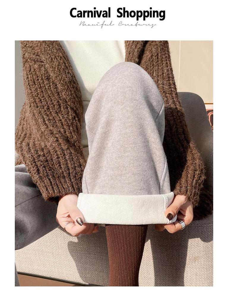 Pantaloni Harem Skinny da Donna a Vita Alta in Lana, con Velluto Interno, Ispessiti, Corti 8/9, Pantaloni Versatili per Completo Autunno/Inverno.