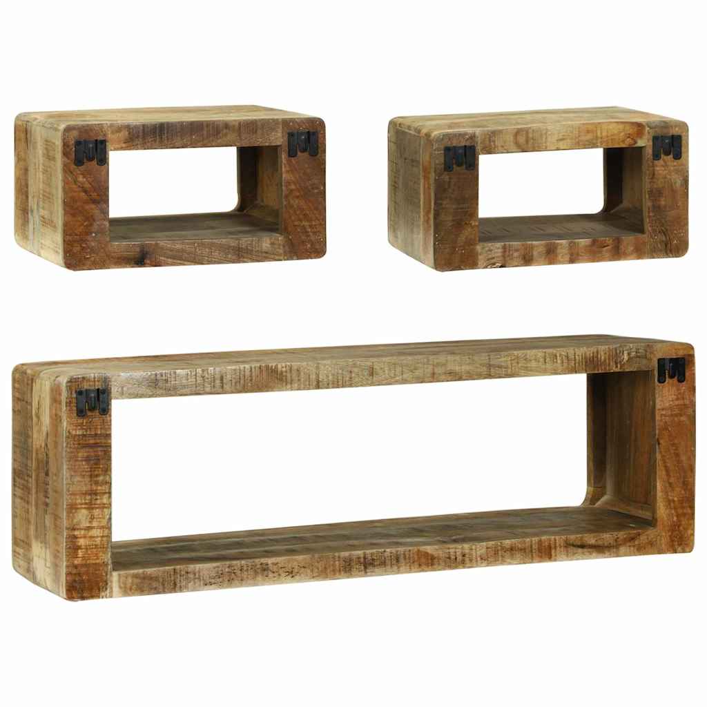 TV Cabinet Set with Shelf 3 Pcs Brown Solid Mango Wood