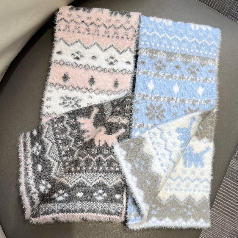 Fair Island wind cute cat double-sided knitted scarf female autumn and winter warm college wind versatile scarf windproof and cold