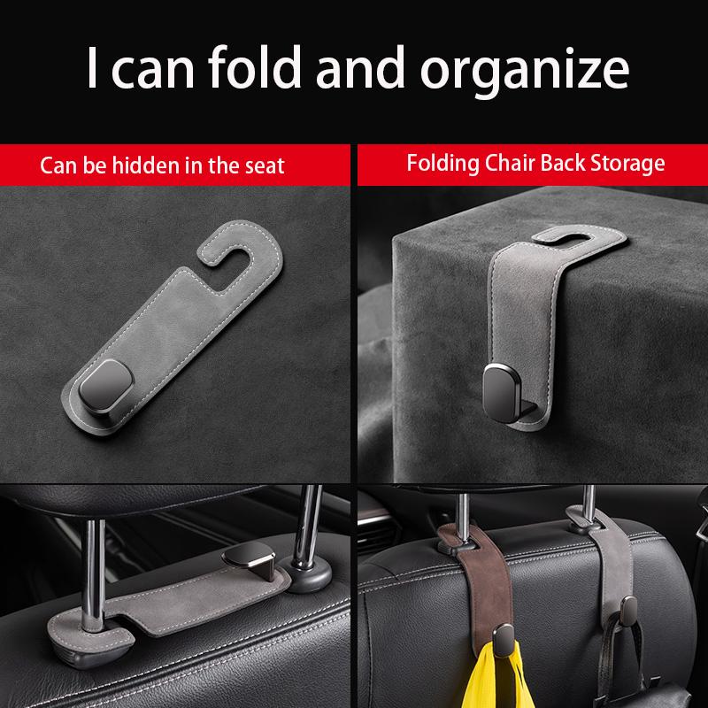 Hidden Car Back Seat Hook Headrest Suede Leather Soft Hanging Hook 20kg Load-Bearing Wear-Resistant Rear Row Storage Hanger