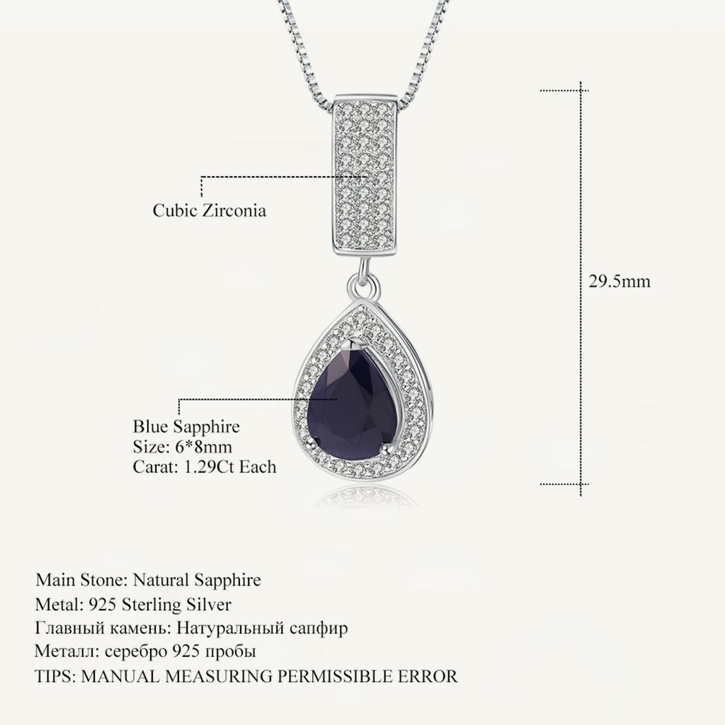 Gb 925 Sterling Silver šperky 1,29ct Natural Water Drop Modrý zafírový elegantný náhrdelník s príveskom pre ženy jemné šperky