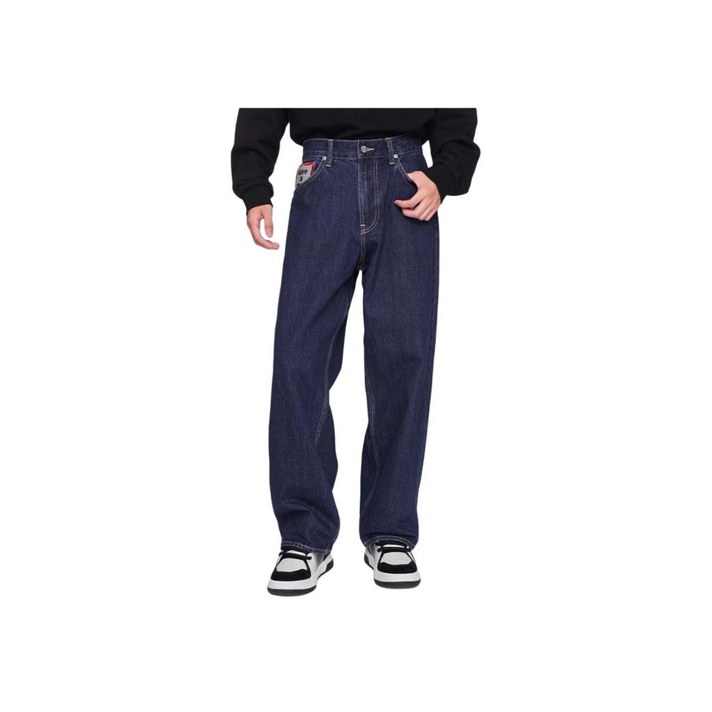 Lee X Have A Good Time Collaboration Solid Color Casual Versatile Loose Wide Leg Washed Denim Pants Unisex pants Medium-Blue LUB007915