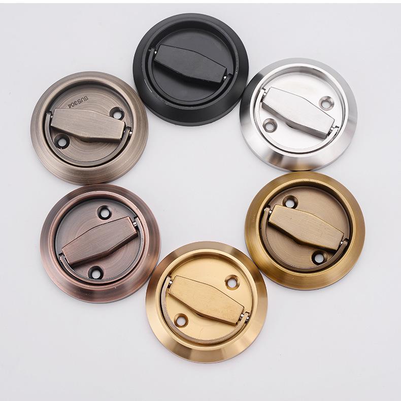 Stainless Steel Invisible Door Lock with Pull Ring, Single/Double-Sided Mounted Round Handle.