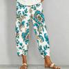 Women Plus Size Loose Fit Floral Paisley Printed Cross Hem Cropped Pants
