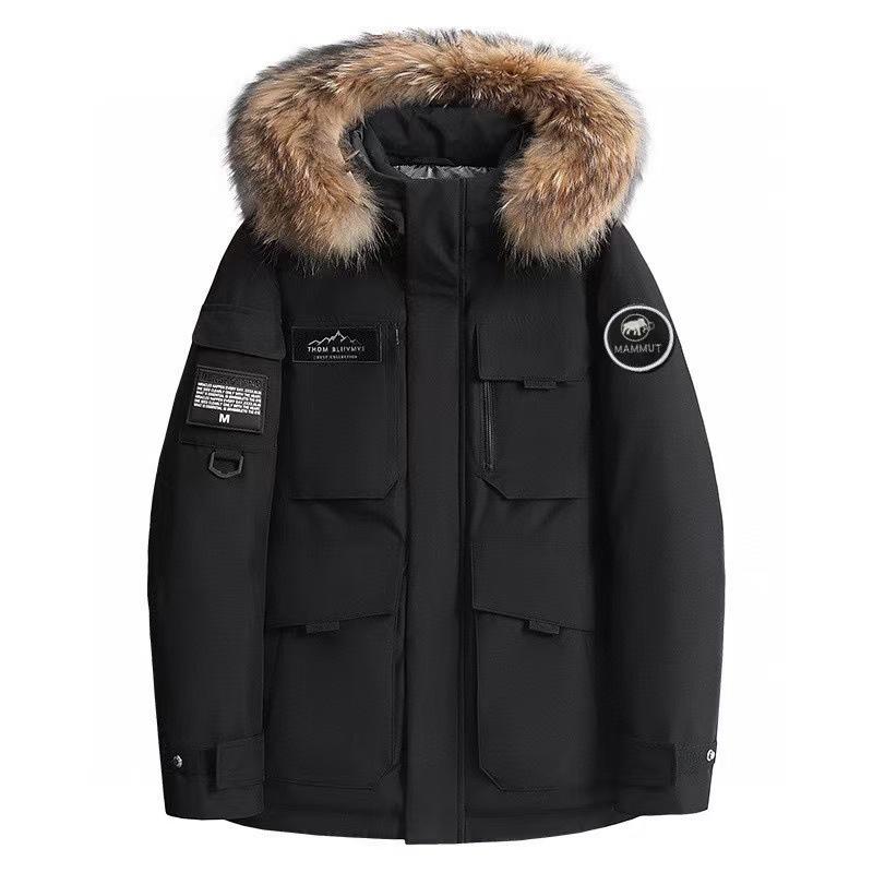 2025 Down jacket thickened couple workwear men's and women's mid-length with fur collar outdoor warm workwear style jacket cotton jacket