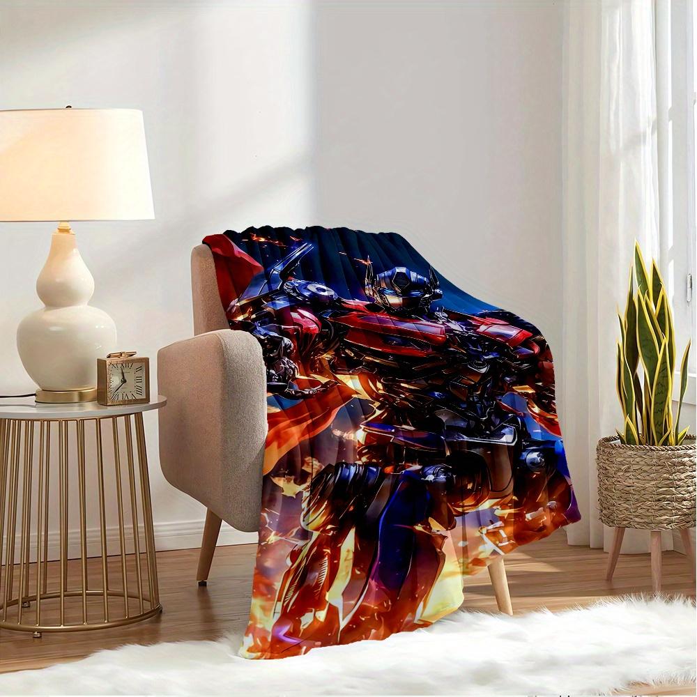 For Transformers,Optimus Prime,Cybertronian-Themed Flannel Blanket, Glam Style, Digital Print, All-Season Comfort, Tear-Resistant, Knitted C