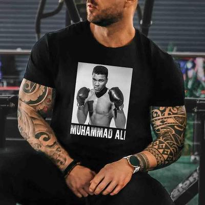Black Cotton TShirt Boxer Style Athletic Fit Mens Fitness Muscle Gym Workout - Men's Summer Cotton Graphic Tee