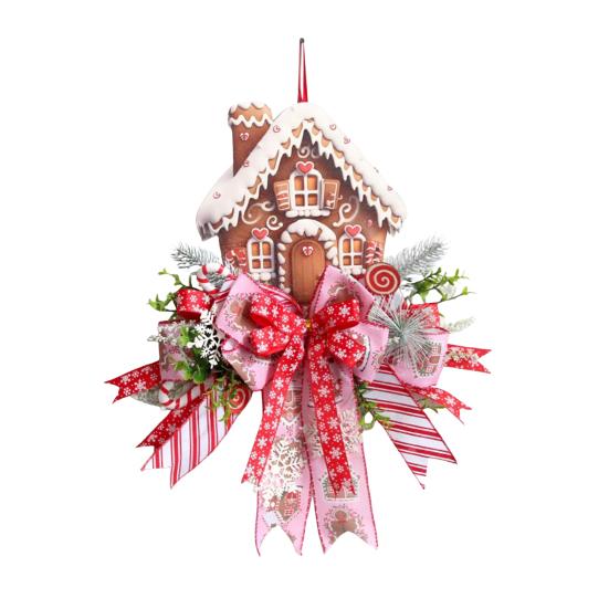 Gingerbread Christmas Wreath Festive Holiday Door Decoration Farmhouse Wall Hanging All-Weather Seasonal Garland for Porch Decor Classroom Courtyard