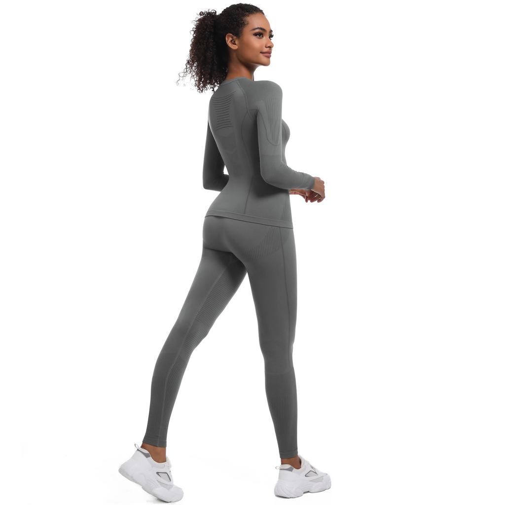 Seamless Tight-fitting High-waisted Ski Suit Shapewear Sports Running And Cycling Long-sleeved Yoga Suit For Women