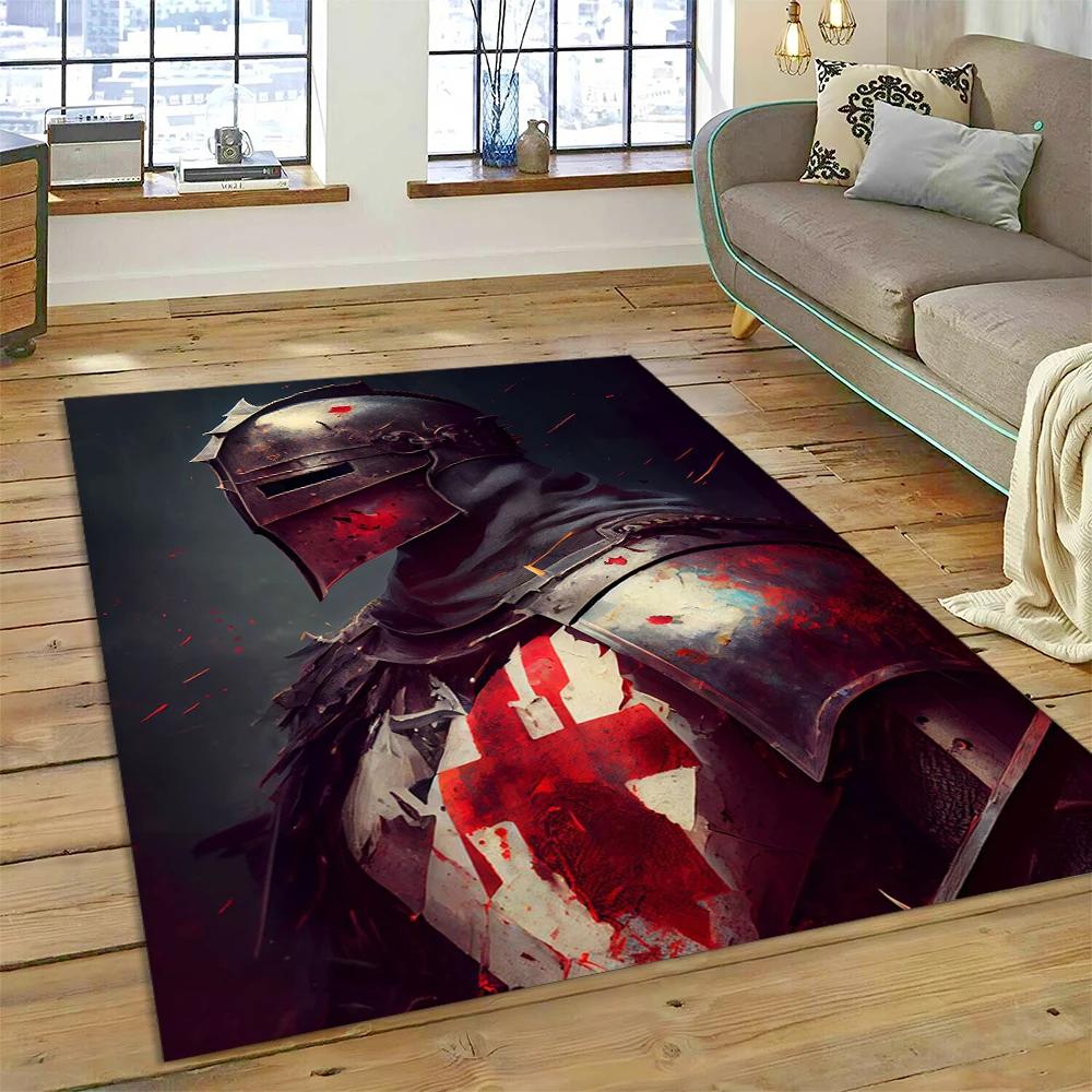 3D Templar Black Knight Crusaders Cartoon Carpet Rug for Home Living Room Bedroom Sofa Doormat Decor,Kids Area Rug Non-slip Mat