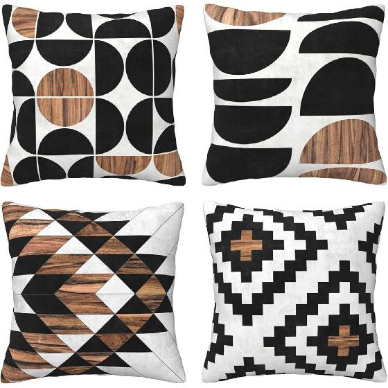 Set of 4 Throw Pillow Covers Vintage Music Cassette Tape Sound Magnetic Tape Vinyl Records Symbol Decorative Pillow Cases Home Decor 18x18 inches