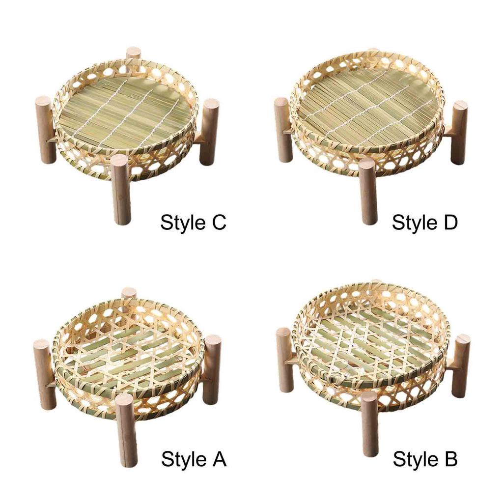 Serving Tray Dessert Plate Rustic Round Woven Storage Basket Fruit Rack for Coffee Table Dining Room Kitchen Picnics Living Room