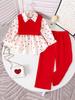 Europäisches und Amerikanisches Mädchen-Set: Rotes Herz Langarmshirt, Weste und Hose