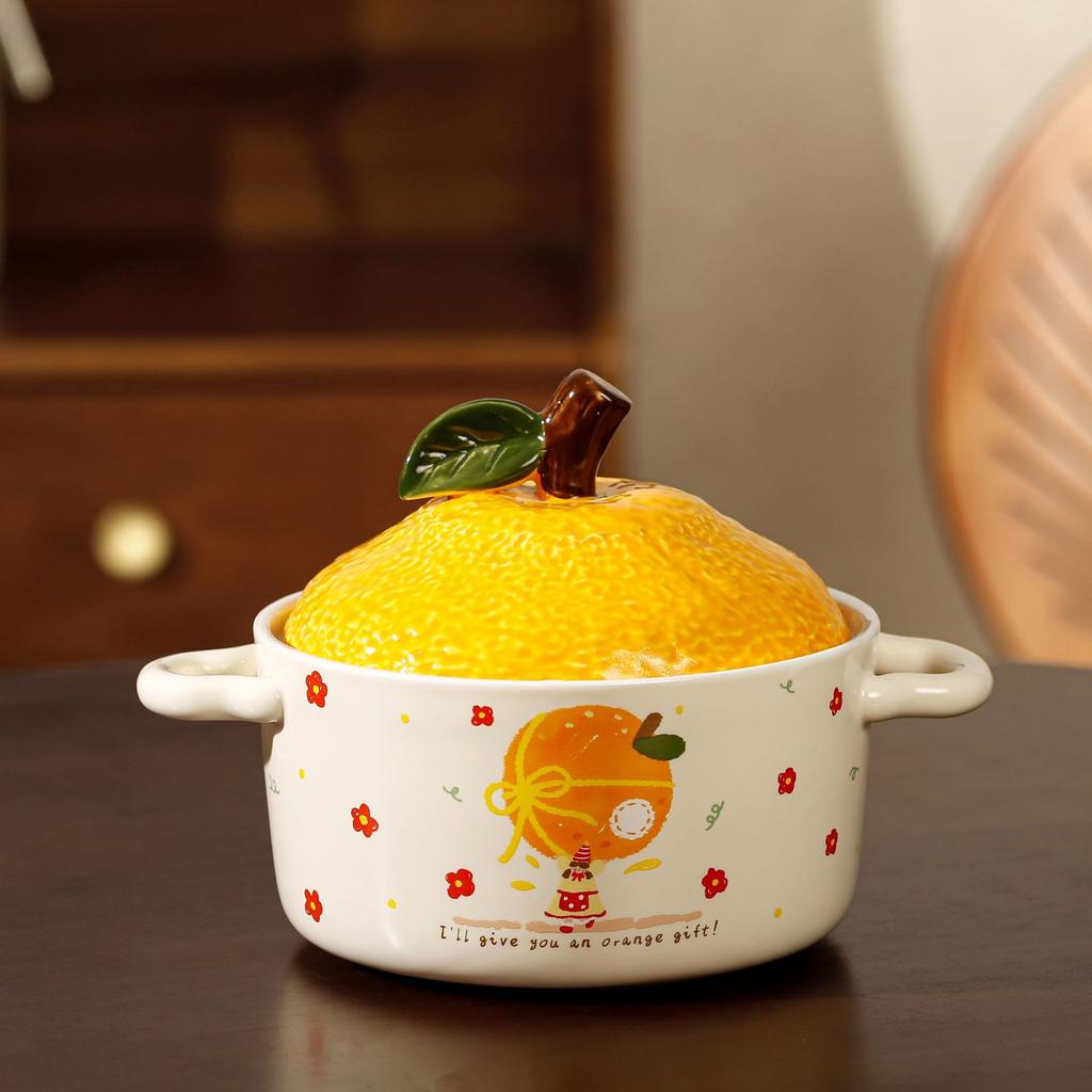 Creative Souvenir Orange Instant Noodle Bowl Household Personal High Value Dormitory Student Ceramic Bowl Salad Bowl Gift Box