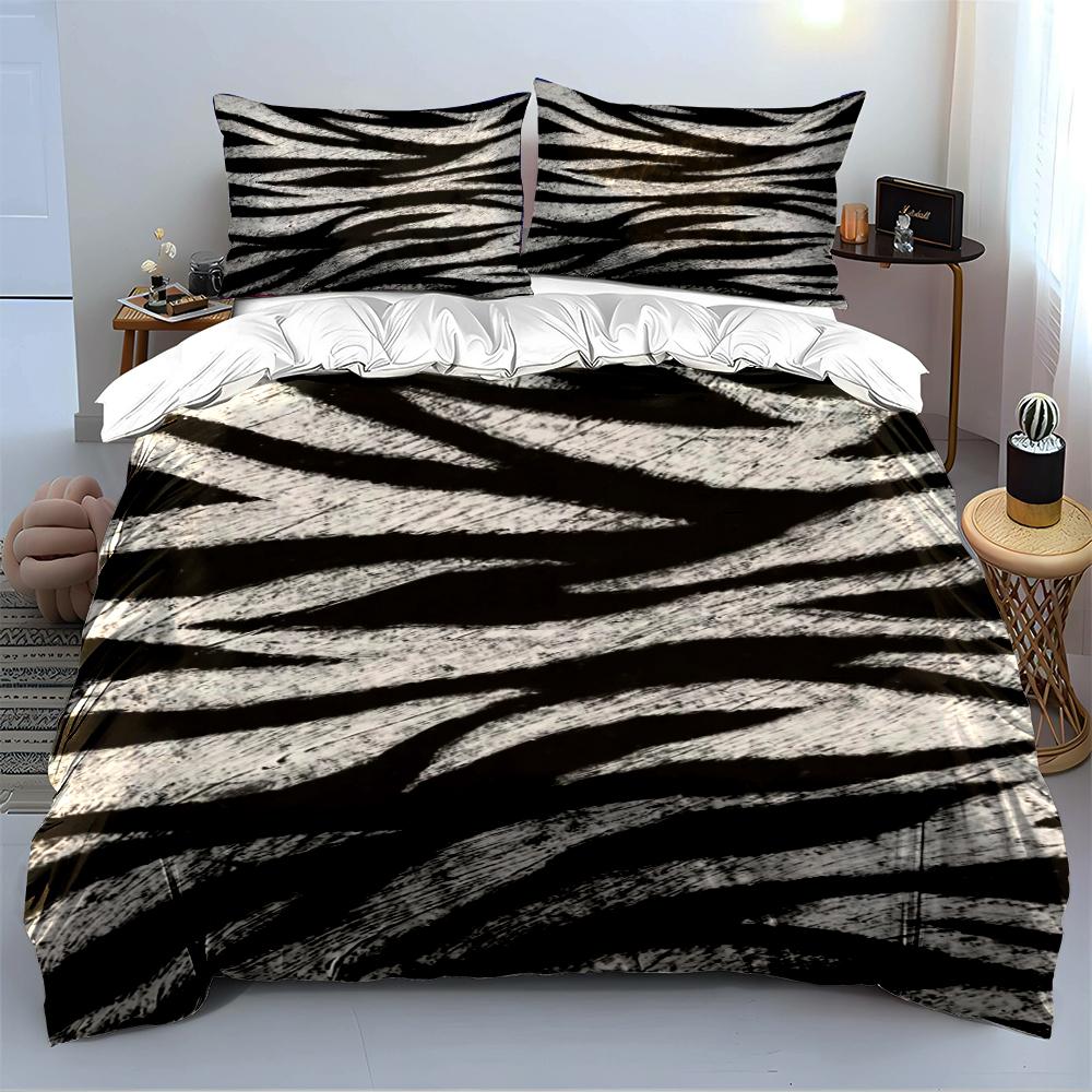 Zebra-Muster Bettwäsche-Set Dreiteilig Bettwäsche-Set (1 Bettbezug, 2 Kissenbezüge, Bettdecke nicht enthalten)