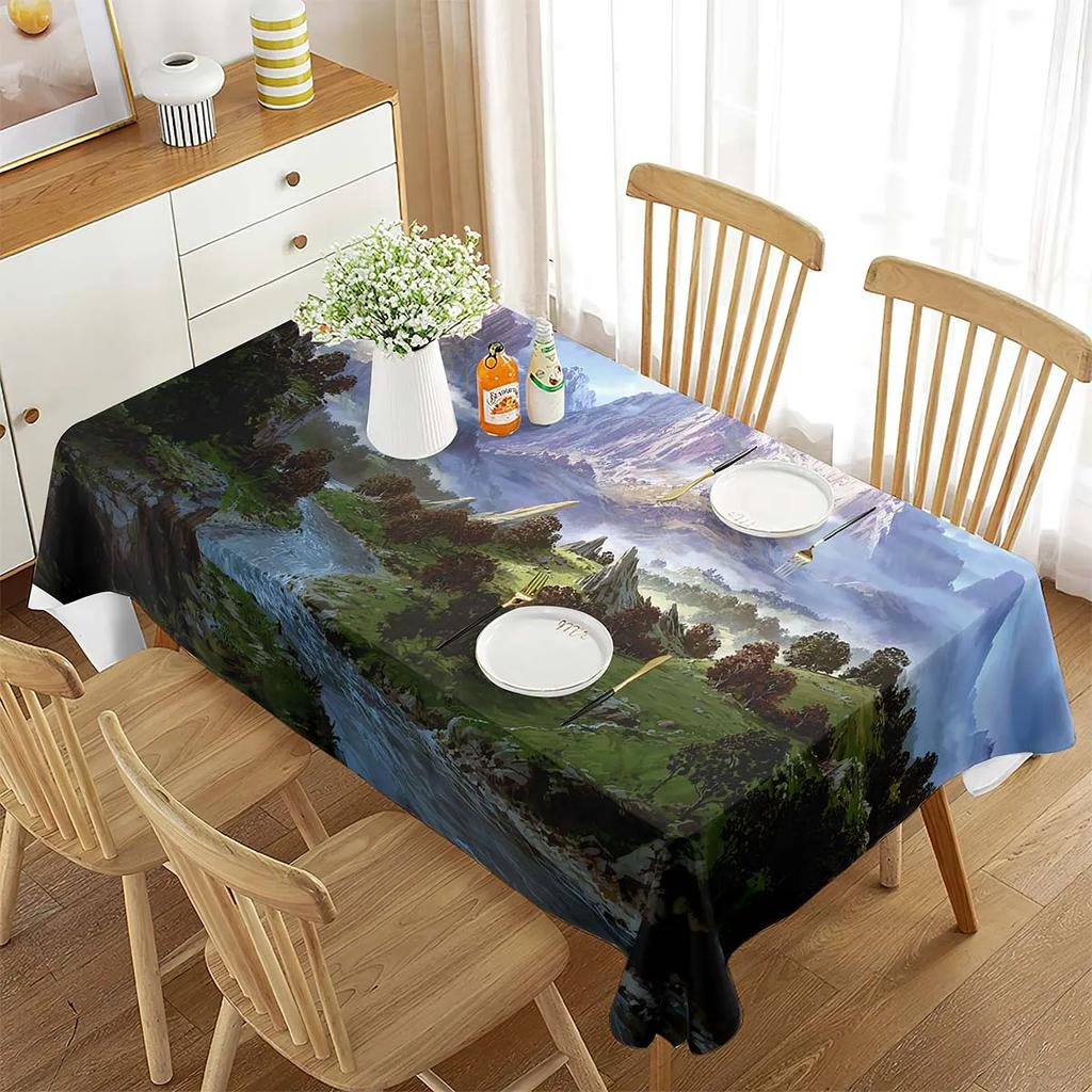 Berg en Rivier Impressie Schilderij Tafelkleed Rechthoekige Tafelhoes voor Koffietafel Eetkamer Keuken Woonkamer Decoratie