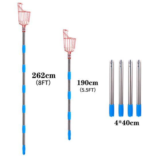 Fruit Picker with Basket Stainless Steel Segmented Long Handle Fruit Harvesting Tool