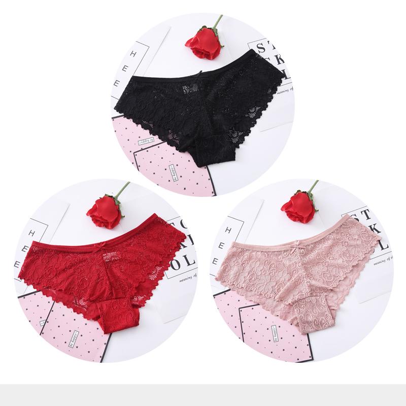 Panties for Woman Sexy Lace Breathable Female Underwear Panty Transparent Brief Girl Underpants Set M-XXL 3 Pcs/lot