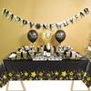 2Pack Black and Gold Tablecloth for Rectangle Tables, Plastic Disposable Star Table Covers for Birthday, Wedding, Anniversary, Picnics, Graduation,
