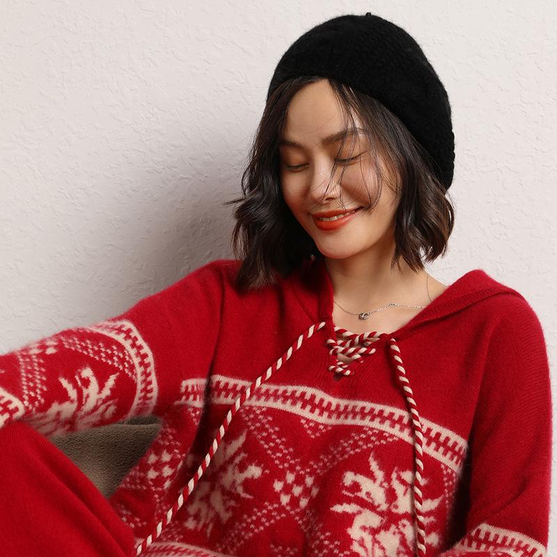 Cashmere Autumn and Winter New Women's Knitted Hats Casual Headscarves Double Strand Woven Soft and Glutinous Berets