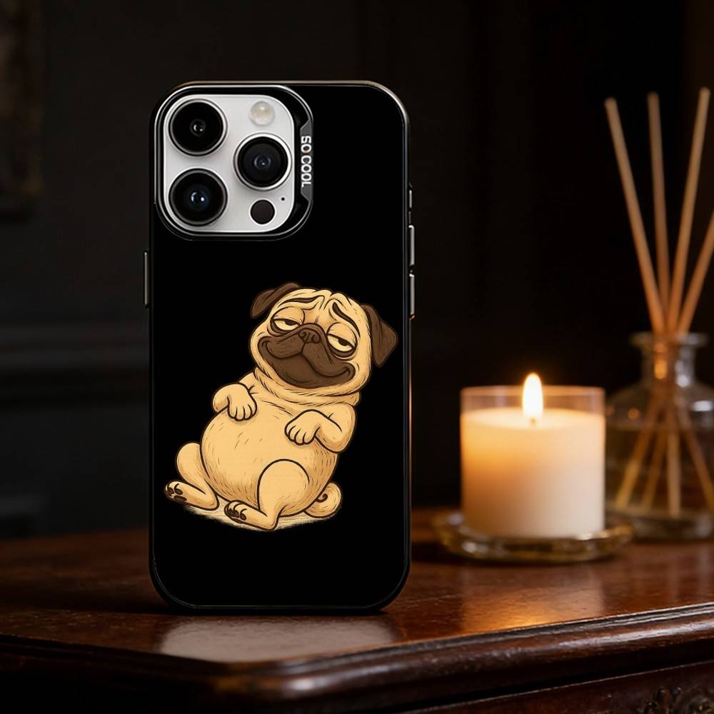 Pug Dog Funny Cartoon Phone Case For iPhone 17 16 15 14 13 12 11 Pro Max Plus Silver Matte Black Cover