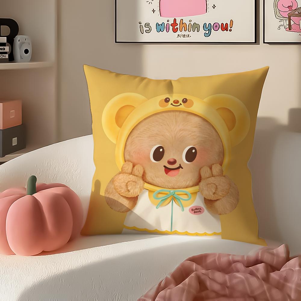 Chubby Cute Thai Character BButterbear Cushion Cover Pillowcase Short Plush Invisible zipper Room Sofa Cushion Cover