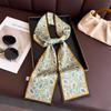 Spring and Summer Flower Double-layer Scarf, Streamer Strap, Bag Decoration, Suit Scarf, Small Long Headband, Silk Scarf, Women's Printing Is Narrow a