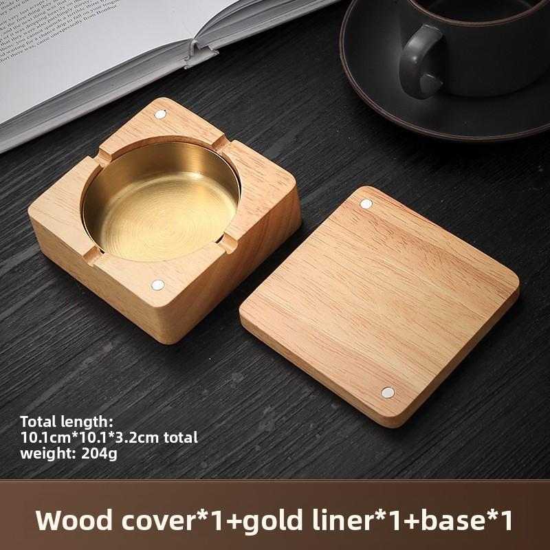 Solid Wood Ashtray with Lid - Large Creative Luxury Cigarette Tray Anti-Slip & Anti-Fly Ash for Home/Hotel