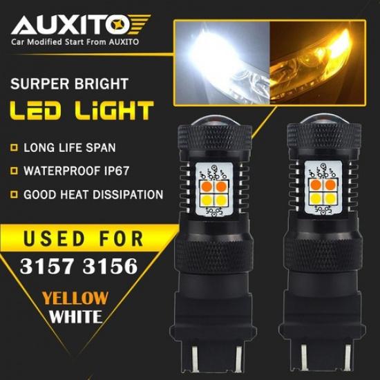 2X 3157 3457 4157NA LED Switchback White amber Yellow Turn Signal Light Bulb EOA