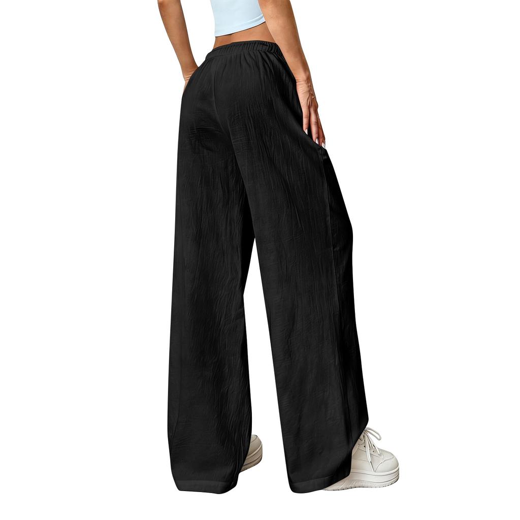 Women's Loose-fitting Wide-leg Pants, Casual Loose-fitting Pants, High-elastic Waistband, Long Pants With Pockets